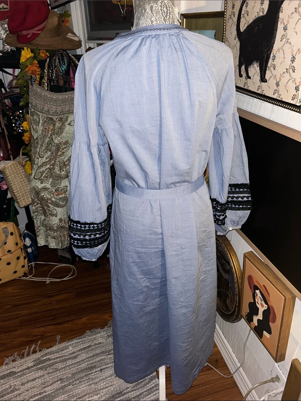 Who What Wear Light Blue Maxi Dress with Black Tassel Detail